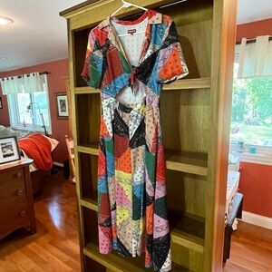 Staud midi front-tie dress, multicolor
